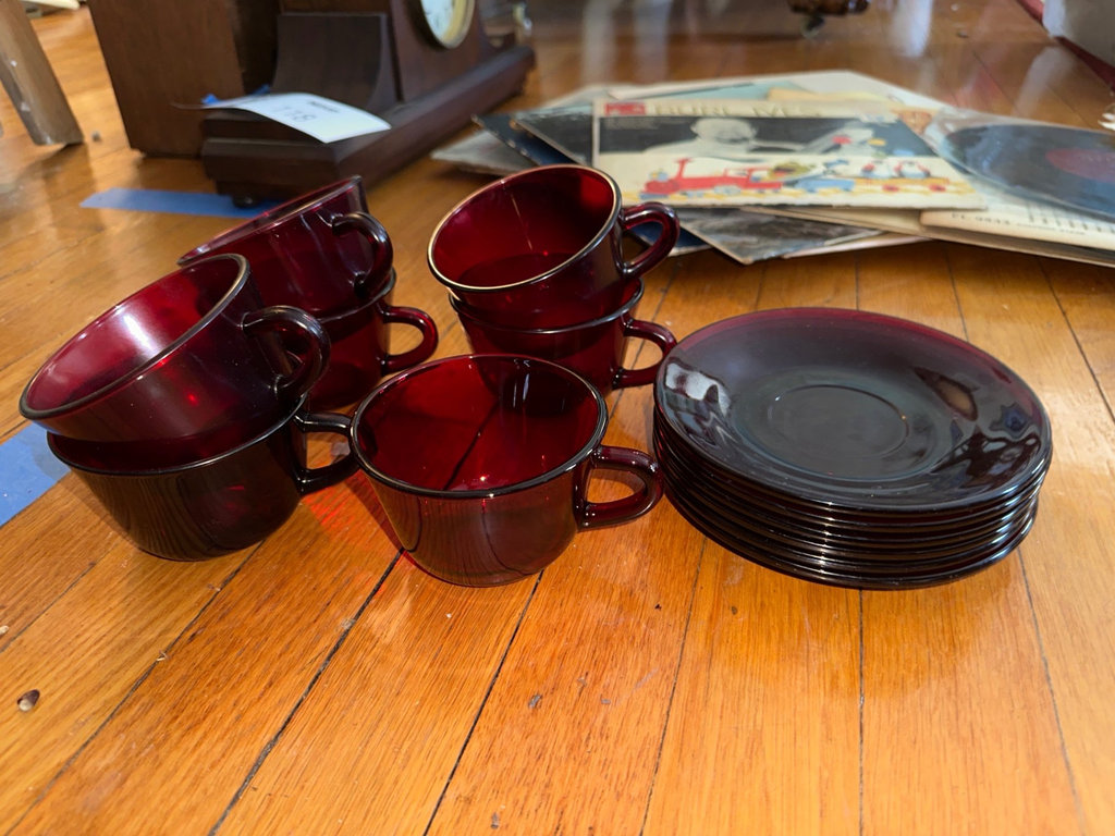 Anchor Hocking Vintage Cranberry glass dishware set (cups, bowls, plates) - image 6 of 12