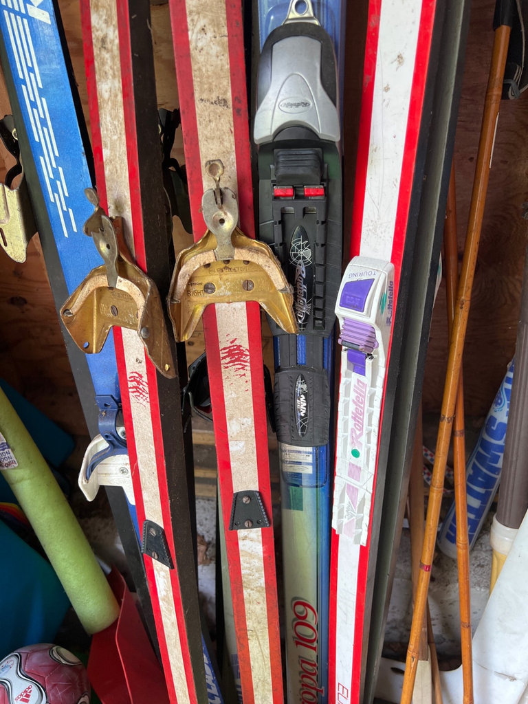 Ski equipment with poles and assorted outdoor gear - image 3 of 6
