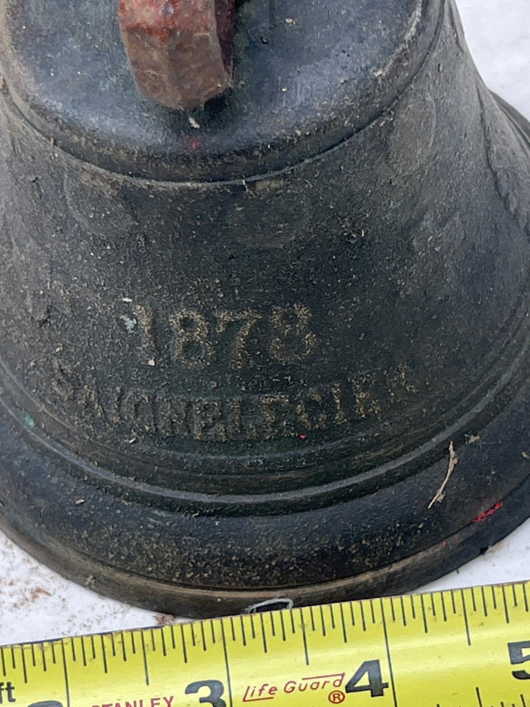 Antique metal bell with rusted clapper - image 2 of 4