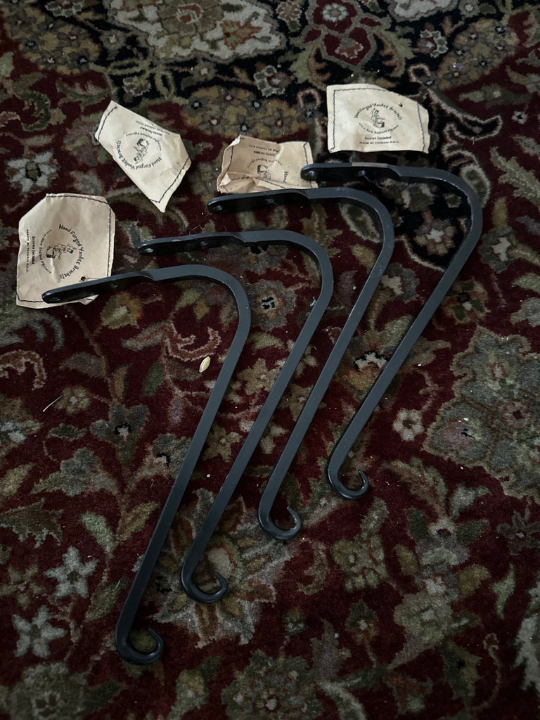 Collection of decorative black wrought iron brackets, hooks and hardware - image 2 of 5
