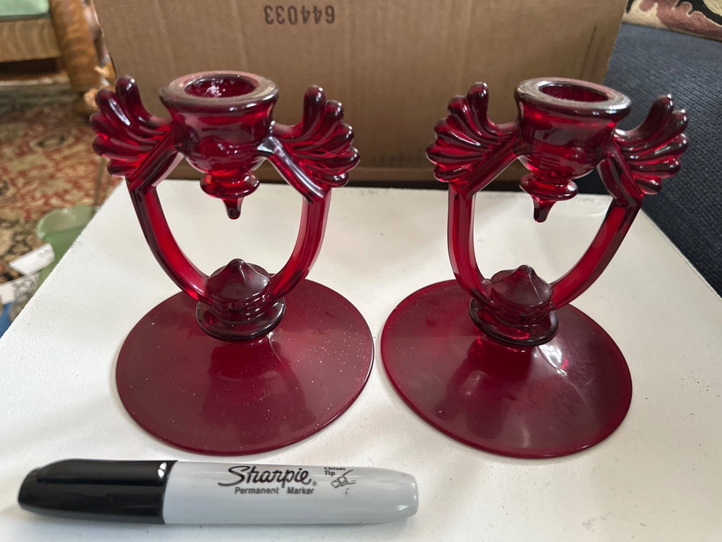 Vintage Cranberry candle holders, glass bird, more  - image 1 of 8
