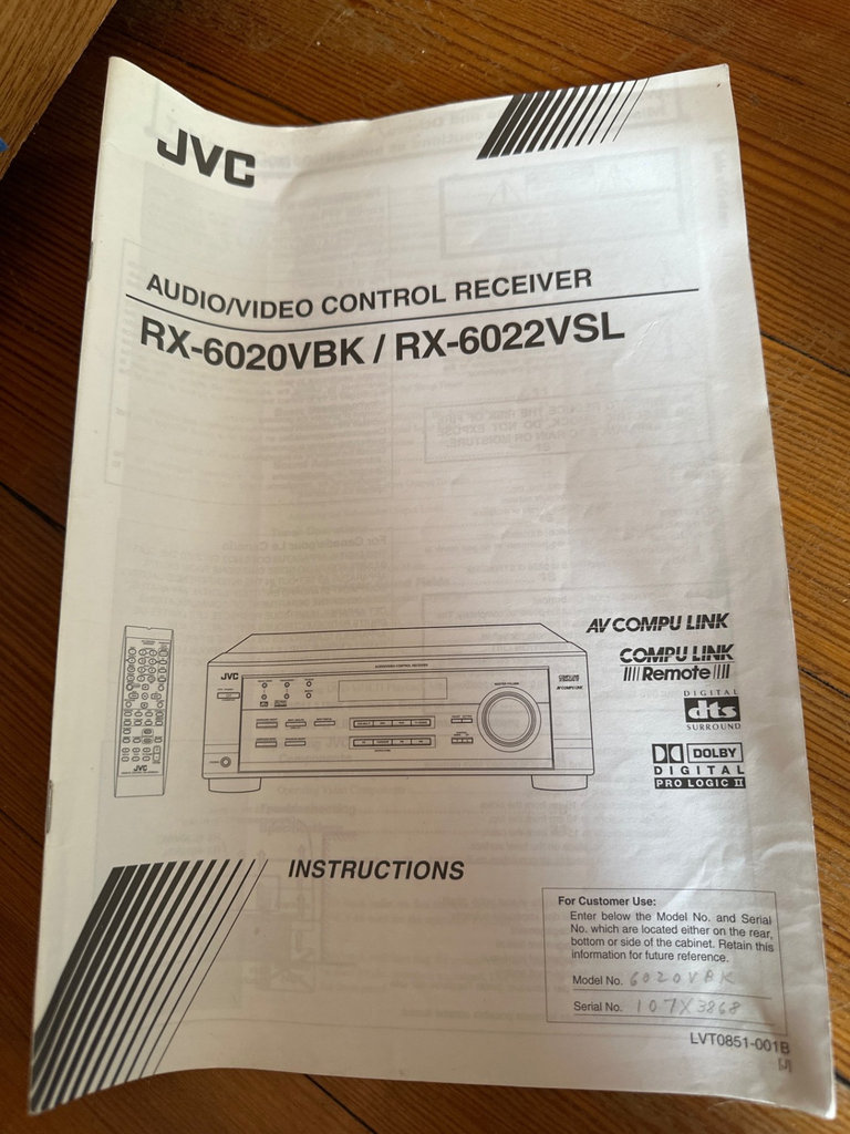 JVC RX-6020 Audio/Video Control Receiver and Manual - image 2 of 2