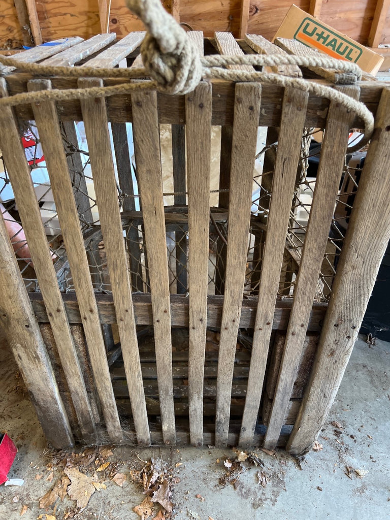 Wooden lobster cage trap with rope and wire mesh. - image 5 of 5