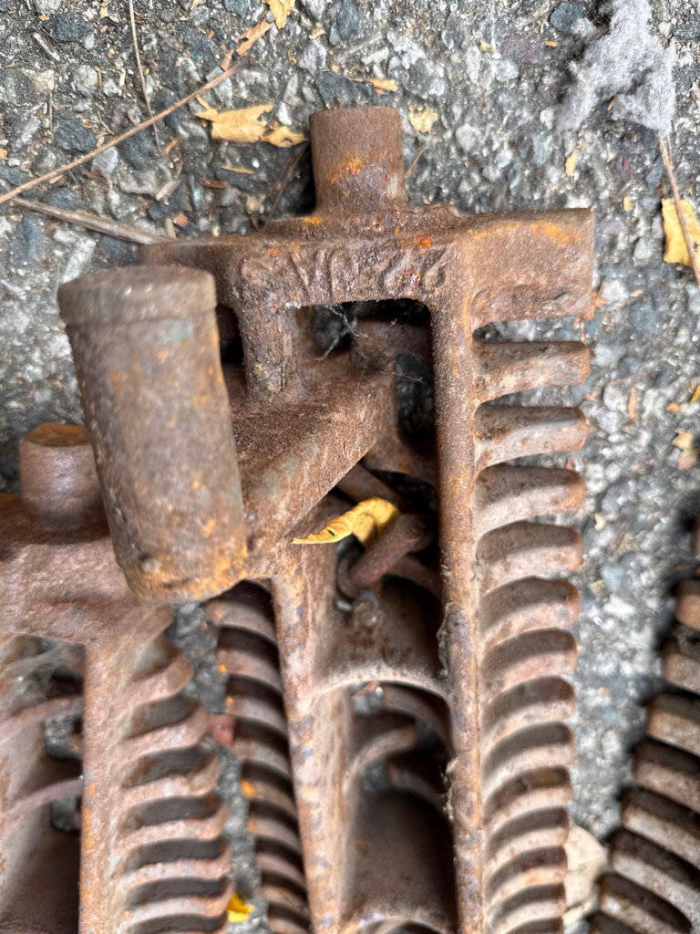 Rusty antique farm harrow teeth and iron implements - image 4 of 5
