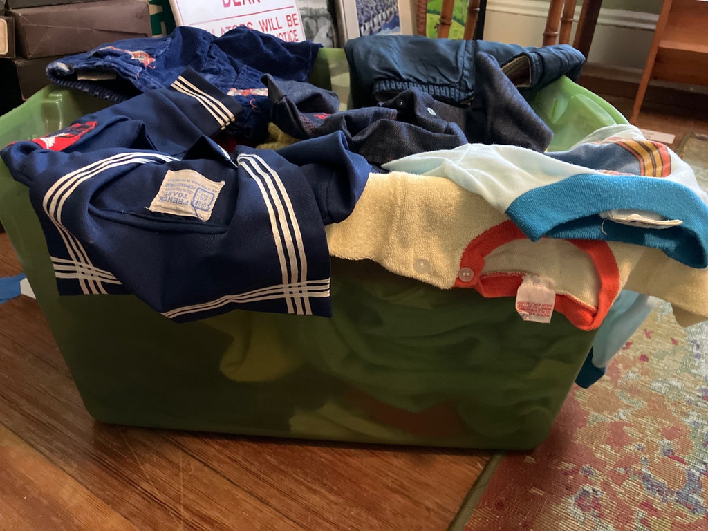 Assorted vintage children’s clothing in storage bins - image 5 of 5