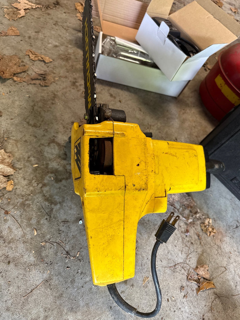McCulloch chainsaw and Sears Craftsman belt sander with rotisserie kit and safety can - image 9 of 15