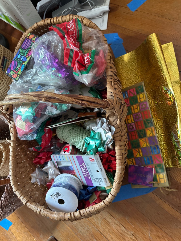 Assorted wicker baskets with gift wrap supplies - image 2 of 7