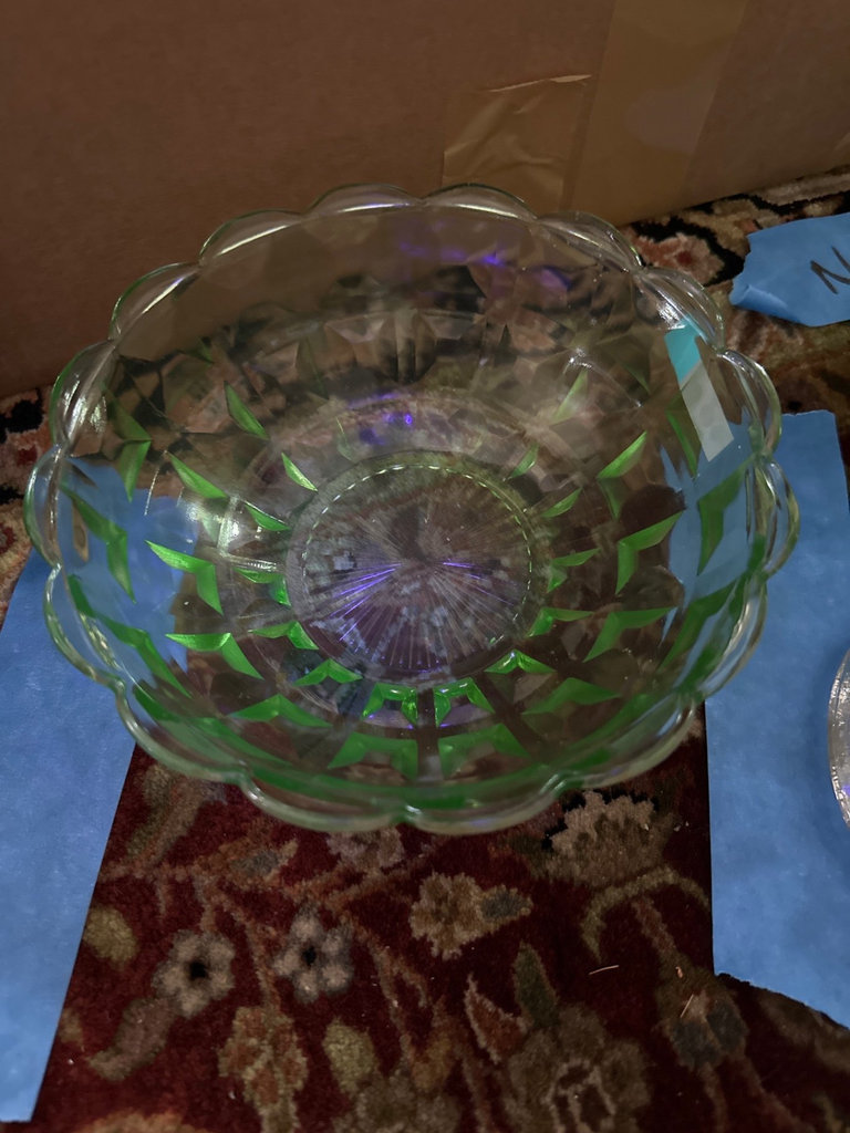 Uranium glass decanter,bowl, more  - image 4 of 8