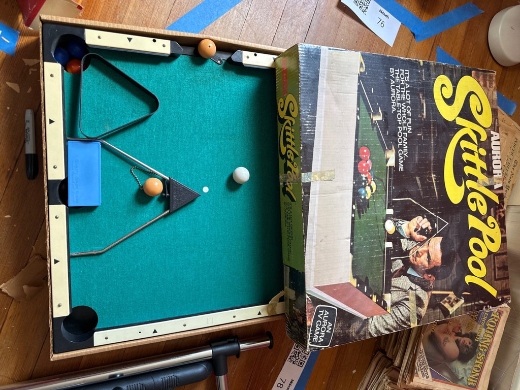 Skittle Pool tabletop game, Erector construction set, and round target game - image 2 of 11
