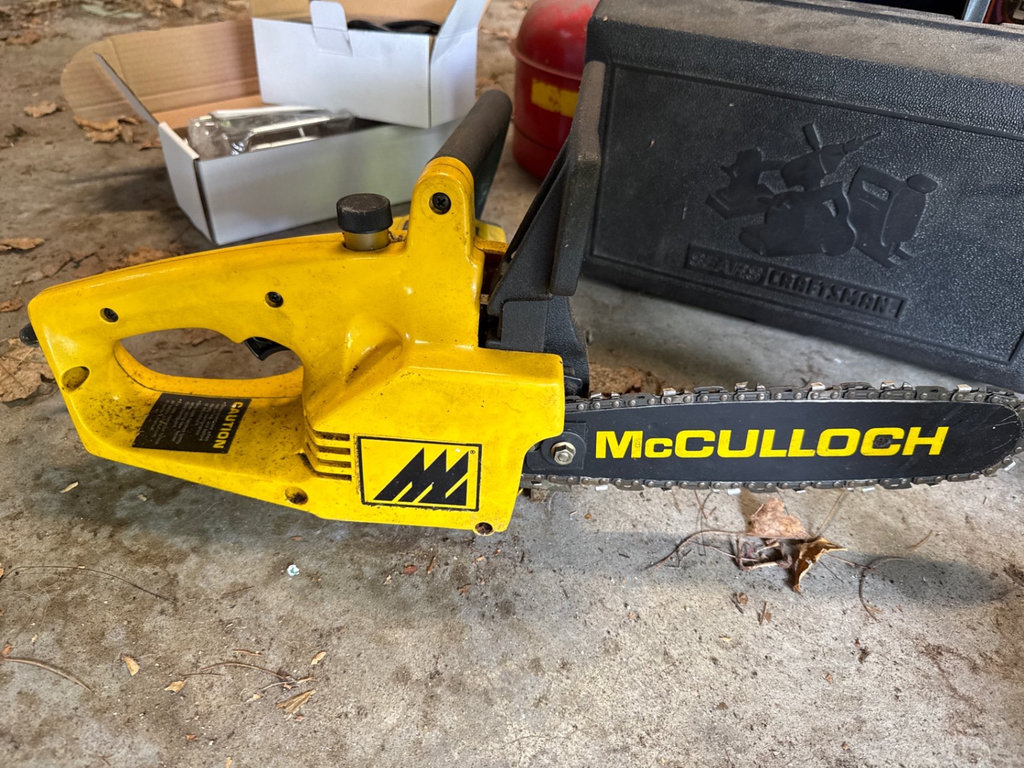 McCulloch chainsaw and Sears Craftsman belt sander with rotisserie kit and safety can - image 2 of 15