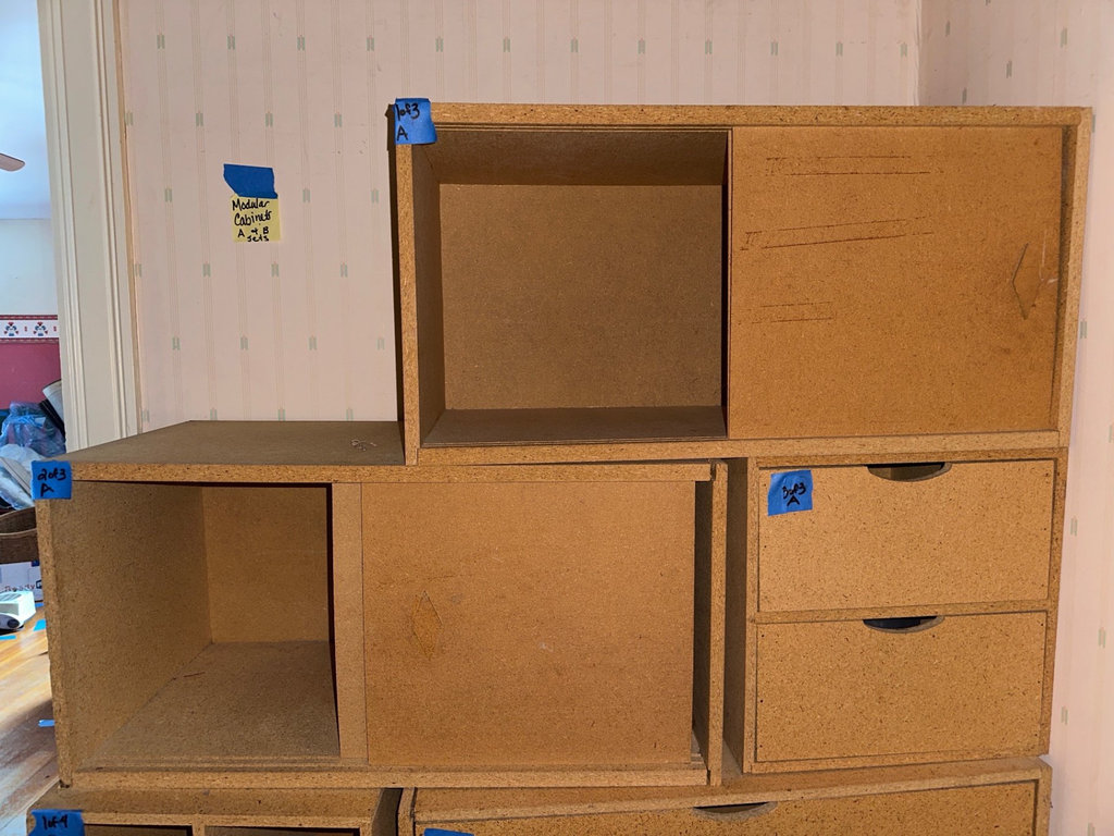 Modular OSB storage cabinet system with drawers and cubbies - image 1 of 8