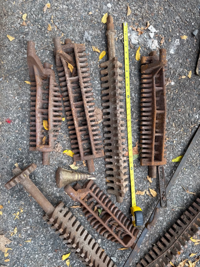 Rusty antique farm harrow teeth and iron implements - image 3 of 5