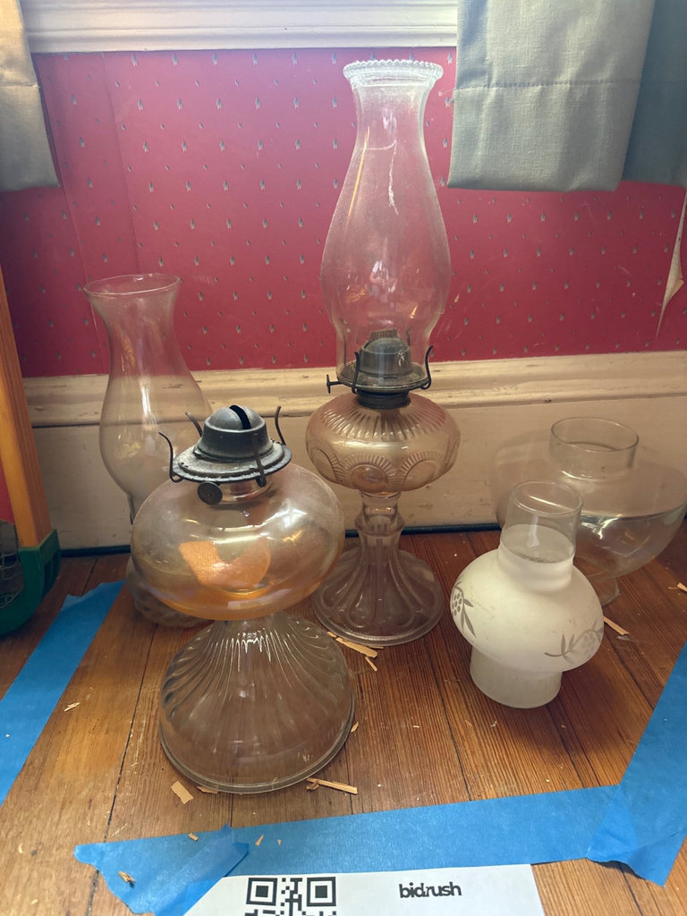 Set of Glass Oil Lamps and Chimneys - image 1 of 6