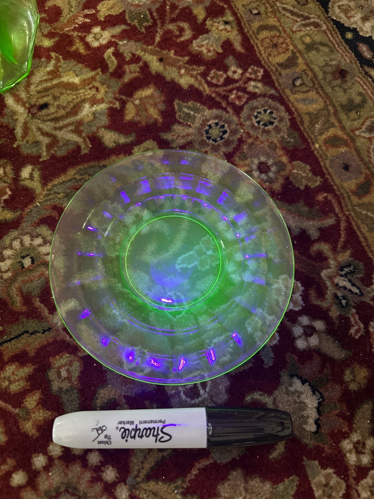 Uranium glass decanter,bowl, more  - image 2 of 8