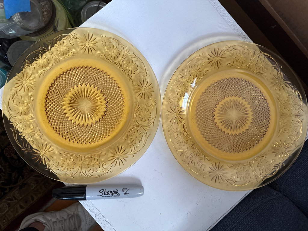 Cobalt blue glassware and amber pressed-glass plates - image 7 of 9