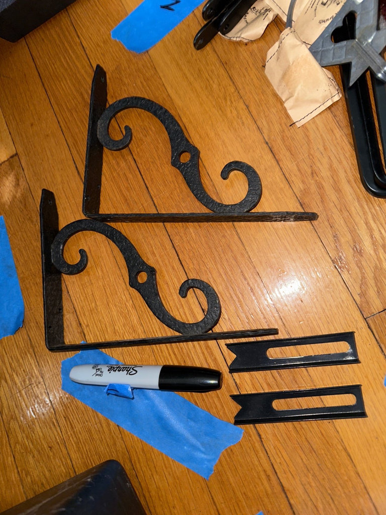 Collection of decorative black wrought iron brackets, hooks and hardware - image 5 of 5