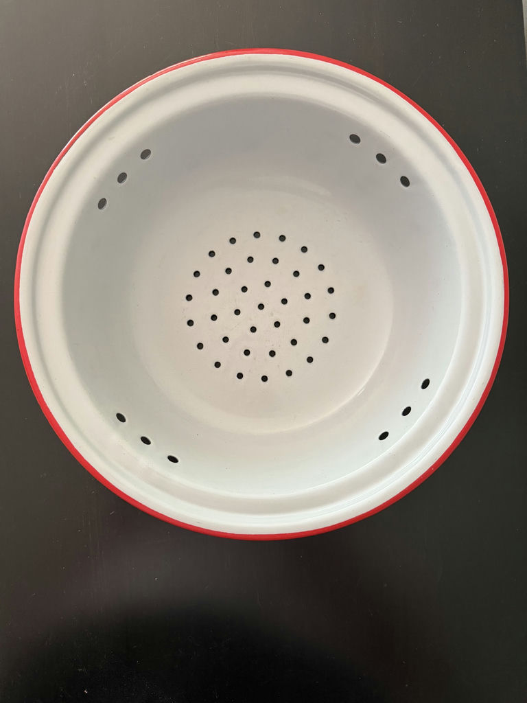 Vintage Pyrex Casserole Holders, Enamel Strainer, Calaphon Loaf Pan - image 2 of 13