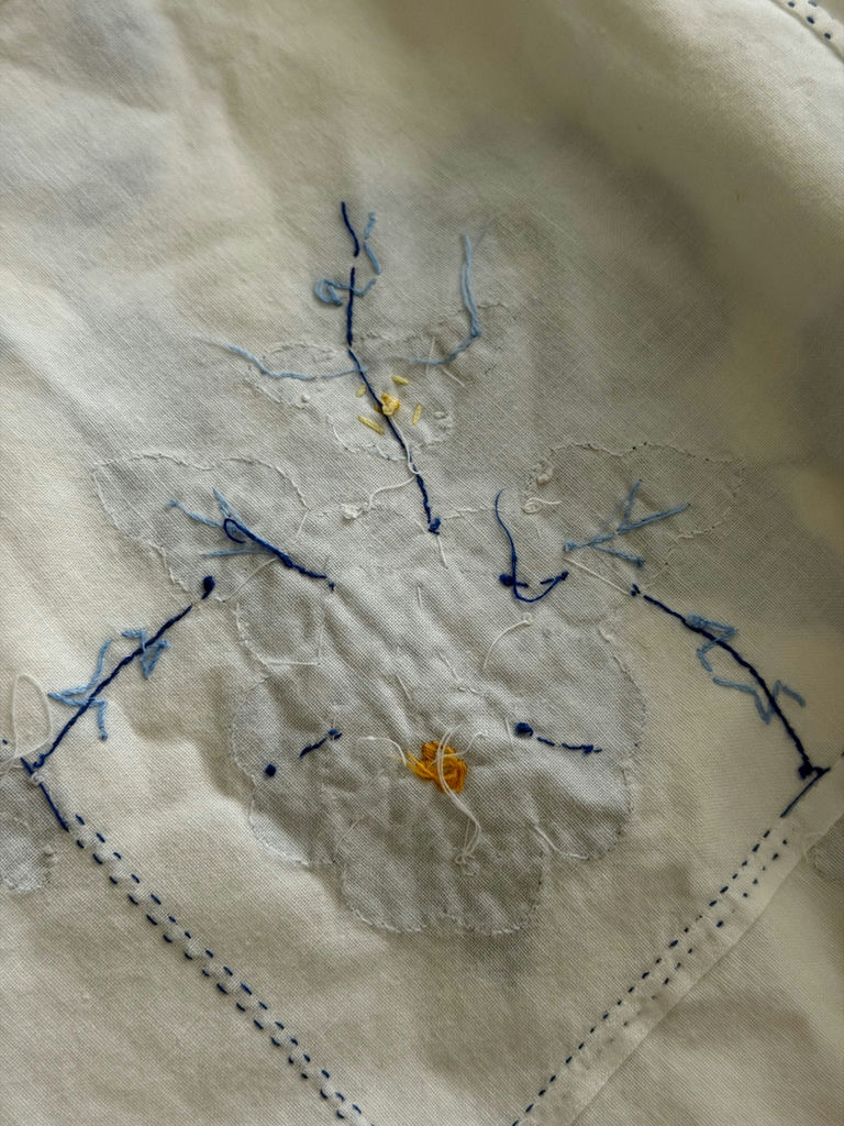 Vintage Handmade Table Linens: Appliqué Tablecloth/Napkins & Embroidered Placemats/Table Doily - image 4 of 10