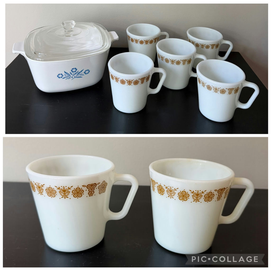 Pyrex Butterfly Gold Mugs & Corning Cornflower Casserole - image 1 of 7