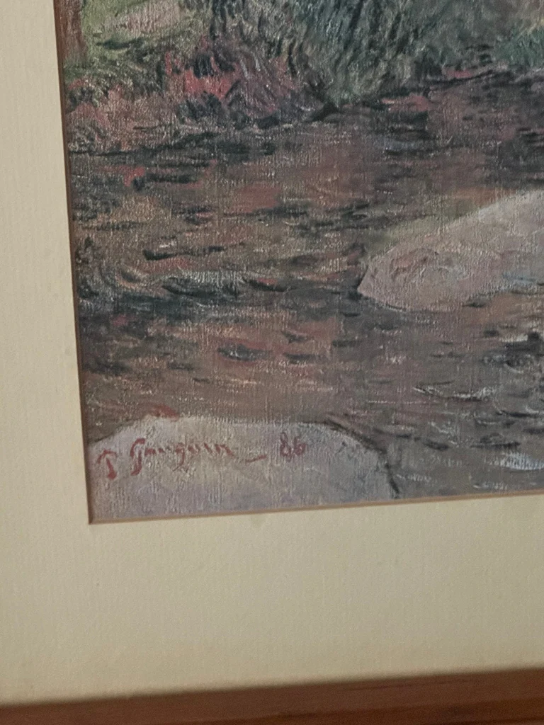 Framed Landscape Painting by Paul Gaugin of Cottages by a Stream  - image 2 of 3