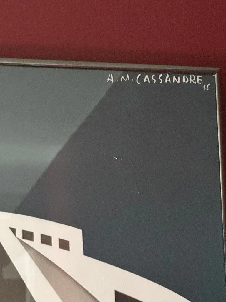 Large Framed Art-Deco Print of 1935 Ocean Liner Normandie by Artist A.M. Cassandrew - image 3 of 3