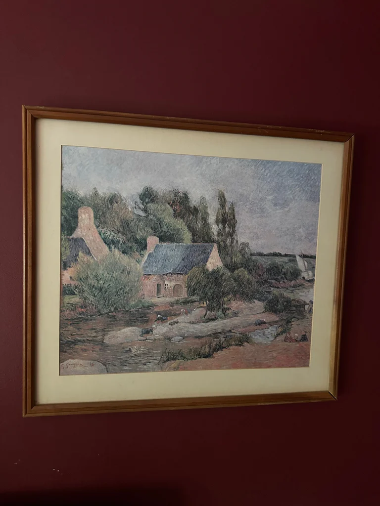 Framed Landscape Painting by Paul Gaugin of Cottages by a Stream - image 1 of 3