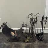 Metal Fireplace Log Holder and Fireplace Tool Sets - thumbnail 1 of 9