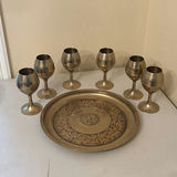 Decorative Metal Tray and Six Goblets - thumbnail 1 of 12
