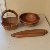 Handcrafted Wooden Basket, Bowl, and Scrapper - thumbnail 1 of 15