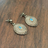 STERLING SILVER Oval Dangle Earrings with Blue Stone Accents - thumbnail 2 of 5