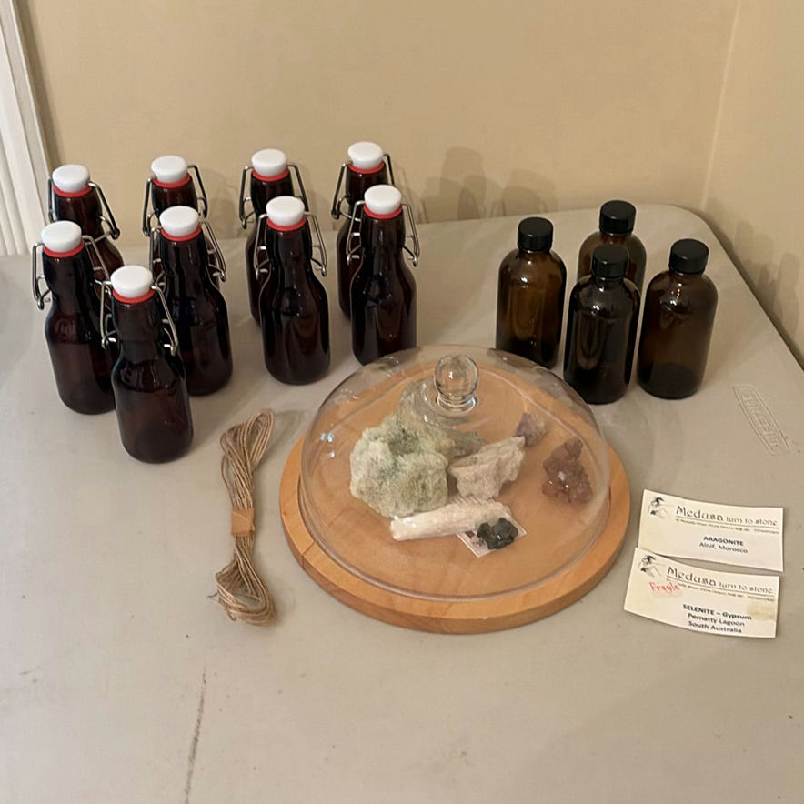 Glass Bottles, Mineral Specimens, and Display Dome - image 1 of 11