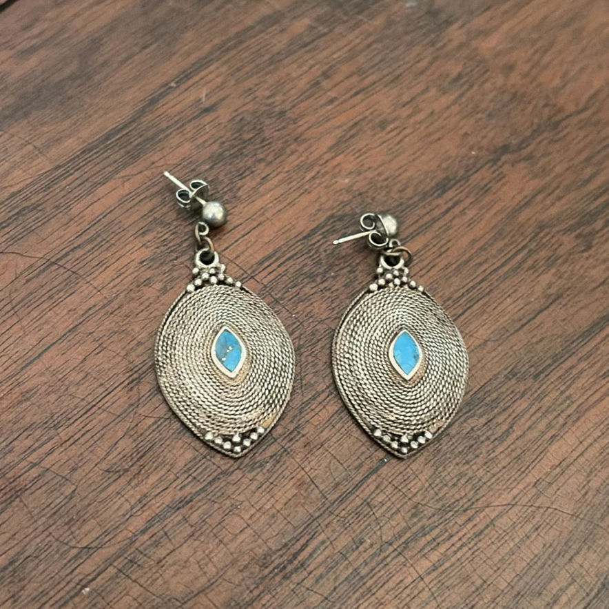 STERLING SILVER Oval Dangle Earrings with Blue Stone Accents - image 1 of 5
