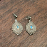 STERLING SILVER Oval Dangle Earrings with Blue Stone Accents - thumbnail 1 of 5