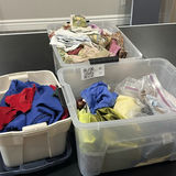 Assorted Fabric Scraps and Sewing Materials in Storage Bins - thumbnail 1 of 8