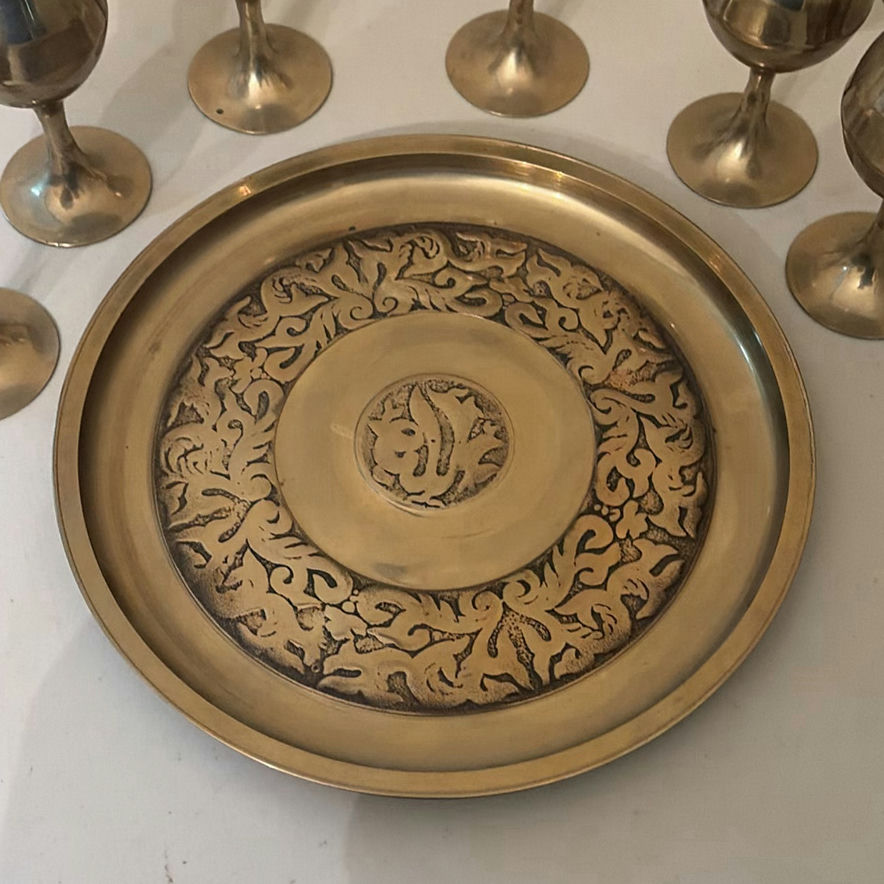 Decorative Metal Tray and Six Goblets - image 2 of 12