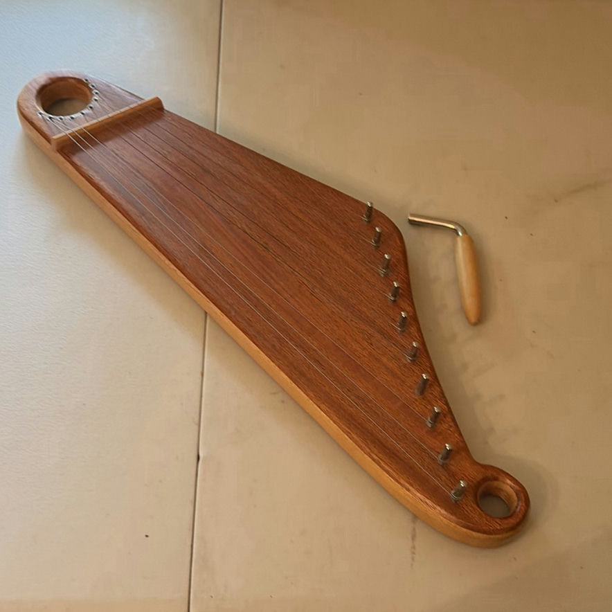 Wooden Stringed Lyre Instrument with Tuning Tool - image 1 of 9