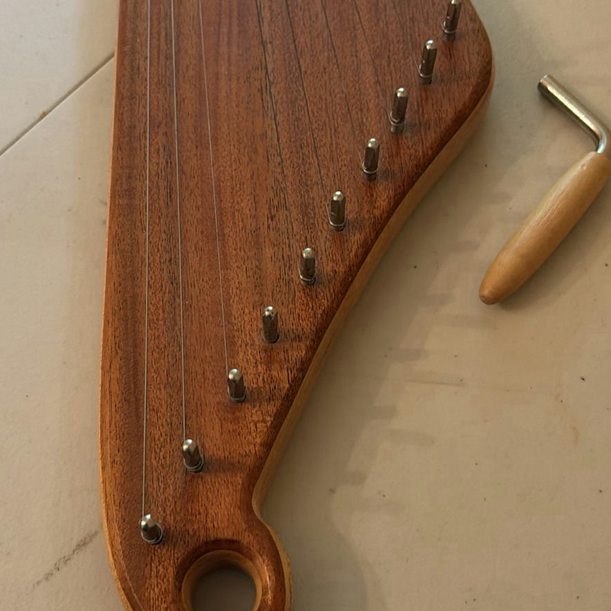 Wooden Stringed Lyre Instrument with Tuning Tool - image 2 of 9