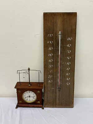 Vintage Mantle Clock & Thermometer  - Image 1 of 7