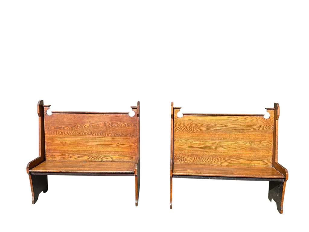  Pair of Oak High Back Benches  - image 1 of 8