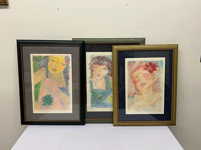 Pastel Portrait Drawings of Women Signed  - Image 1 of 6