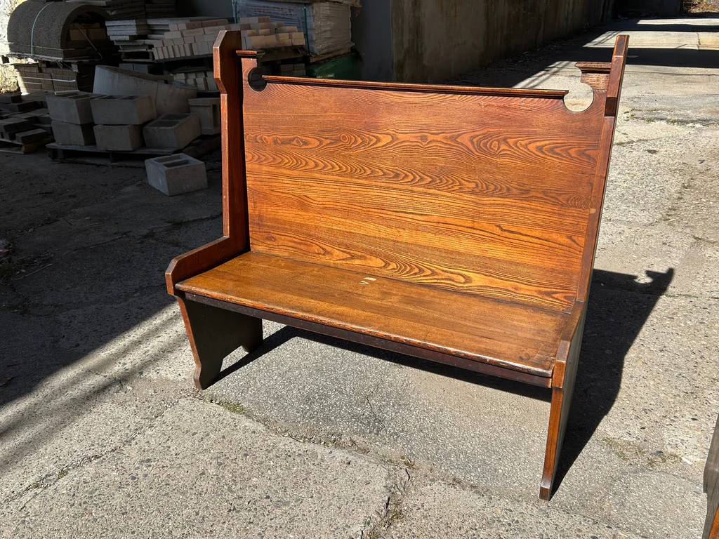  Pair of Oak High Back Benches  - image 6 of 8