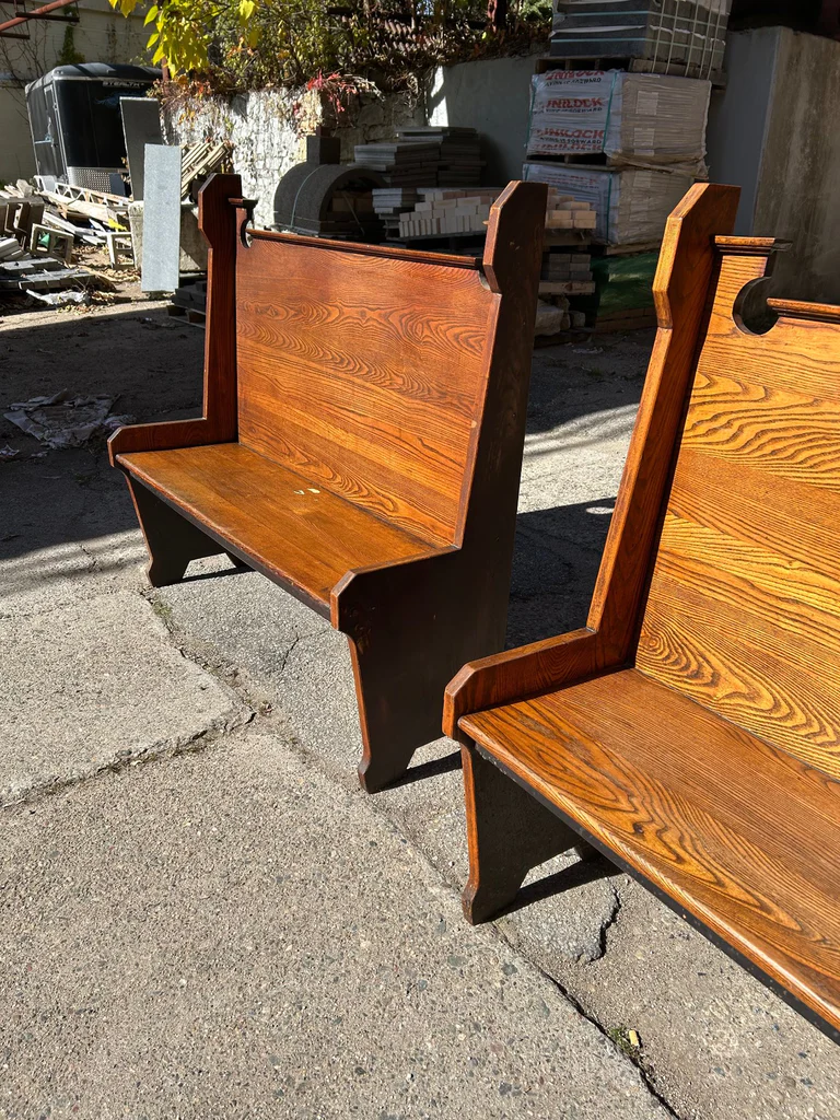 Pair of Oak High Back Benches - image 8 of 8