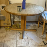 Round Wooden Pedestal Table and Wooden Chair - thumbnail 1 of 5