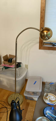 Brass Floor Lamp with Adjustable Gooseneck Shade - Image 1 of 4