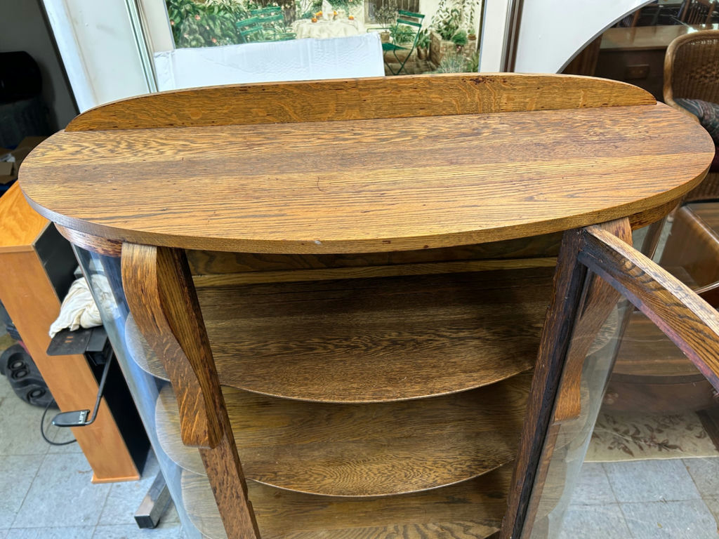 Antique Tiger Oak Curved Curio Cabinet - image 6 of 9