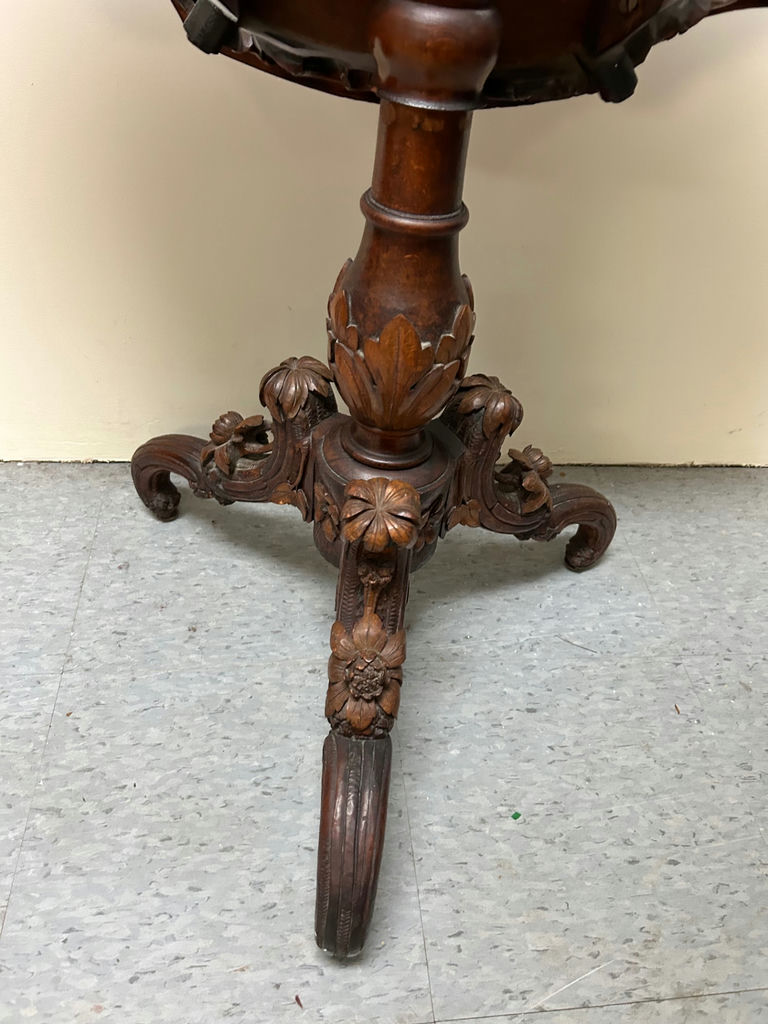 Antique Baroque Carved Inlaid Deer Scene Tilt Top Table - image 7 of 12