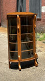 Antique Tiger Oak Curved Curio Cabinet - thumbnail 1 of 9