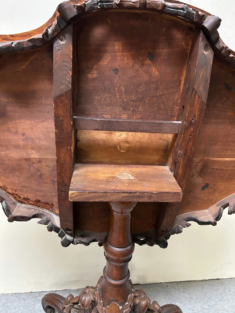 Antique Baroque Carved Inlaid Deer Scene Tilt Top Table - image 8 of 12