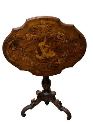 Antique Baroque Carved Inlaid Deer Scene Tilt Top Table - Image 1 of 12