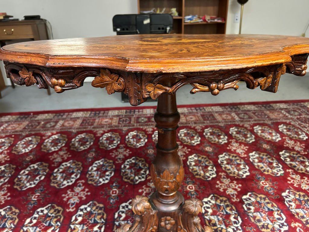 Antique Baroque Carved Inlaid Deer Scene Tilt Top Table - image 12 of 12